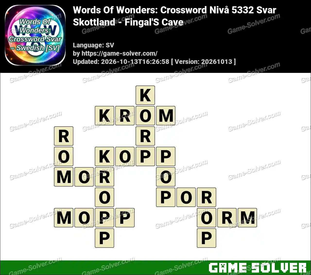 Words Of Wonders: Crossword Nivå 5332 Svar – Skottland – Fingal’S Cave